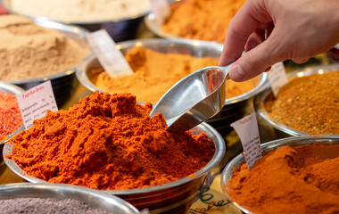 variety of oriental spices in plates for sale