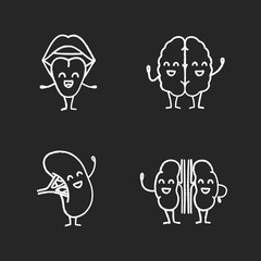 Smiling human internal organs characters chalk icons set