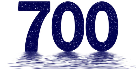 Numeral 700, seven hundred, star sky texture imitation, reflected on the water surface, isolated on...