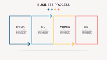 Business infographics. Banner with 4 steps, options. Vector template. Editable line.