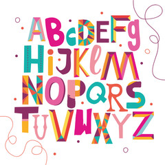 Vector Hand Drawn Funny Artistic and Creative Alphabet. Typeface for kids. Font for Children