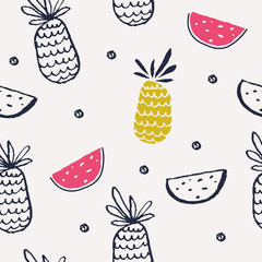 Modern summer pattern with fruits. Vector illustration.