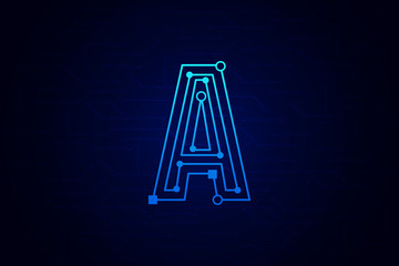 Letter A logo design template. Line art logo type design concept of Abstract technology logo