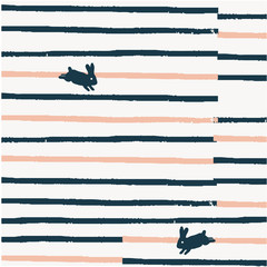 Doodle cute stripes pattern with rabbit.