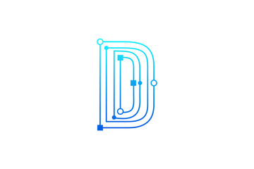 Letter D logo design template. Line art logo type design concept of Abstract technology logo