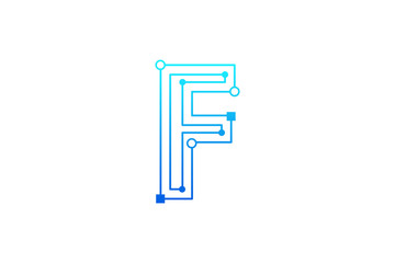 Letter F logo design template. Line art logo type design concept of Abstract technology logo