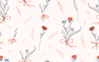Modern flower illustration pattern. Creative collage contemporary floral pattern. Fashionable template for design