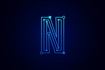 Letter N logo design template. Line art logo type design concept of Abstract technology logo