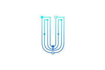 Letter U logo design template. Line art logo type design concept of Abstract technology logo