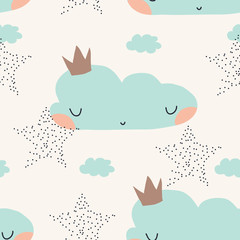 Trendy cute nursery childish print. Vector hand drawn illustration. Fashionable template for design. 