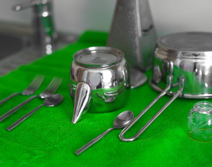 kitchenware drying on a table