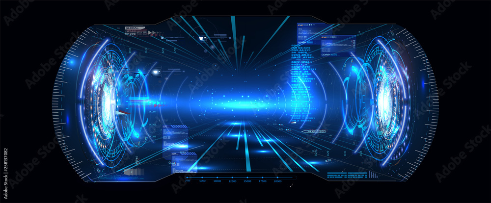 Poster futuristic vector vr head-up display hud ui gui interface screen design. virtual reality. digital us