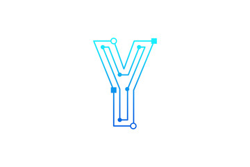 Letter Y logo design template. Line art logo type design concept of Abstract technology logo