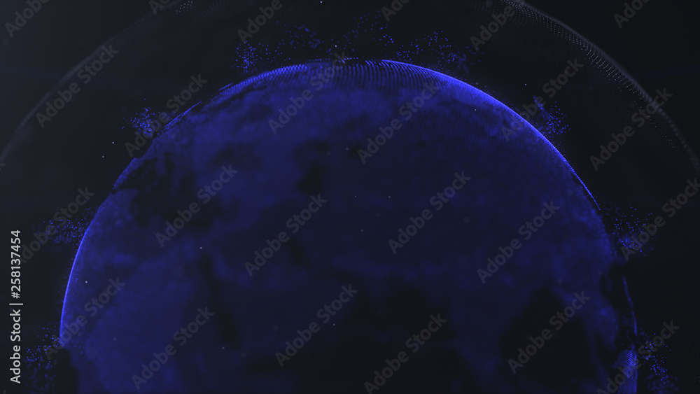 Poster abstract sphere. connected navy blue dots with lines. globalization interface. crop photo. upper hal