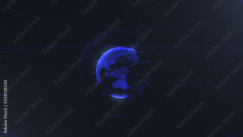 Poster abstract sphere. connected navy blue dots with lines. globalization interface. planet is situated on