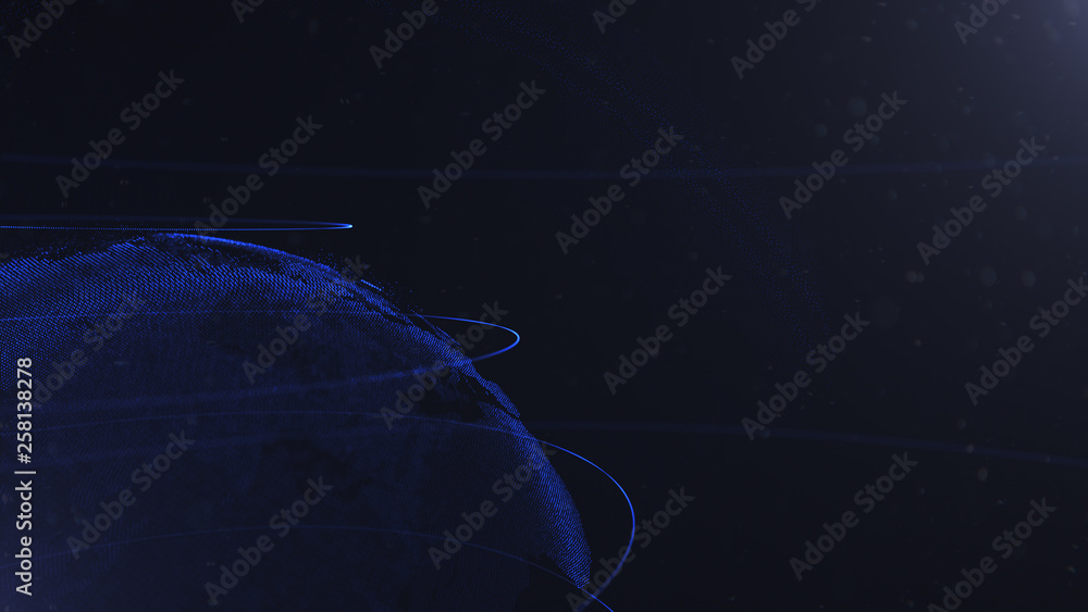 Poster abstract sphere. crop photo. connected navy blue dots with lines. globalization interface. planet is