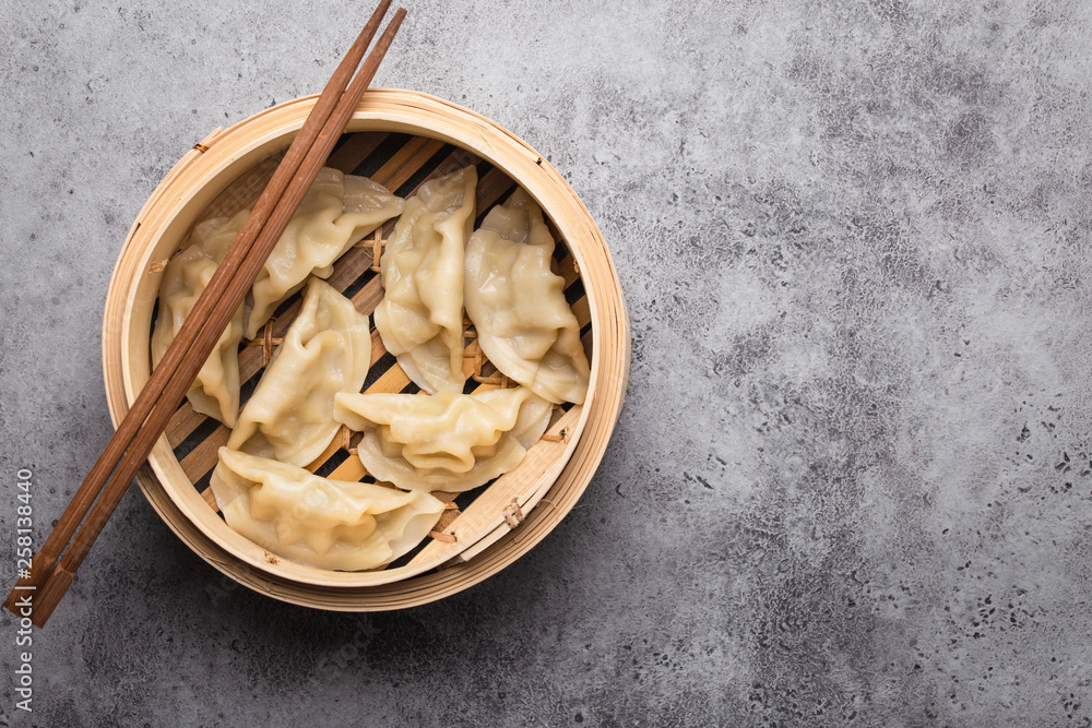 Canvas Prints asian dumplings in bamboo steamer