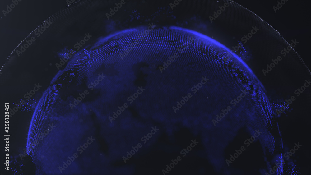 Poster abstract sphere. connected navy blue dots with lines. globalization interface. crop photo. upper hal