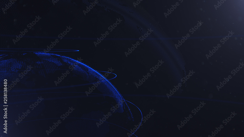 Poster abstract sphere. connected navy blue dots with lines. globalization interface. crop photo. planet is