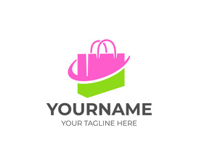 Shopping bag or handbag, package and online shop, logo design. Pack, store or shop, retail, shopping center and fashion, vector design and illustration
