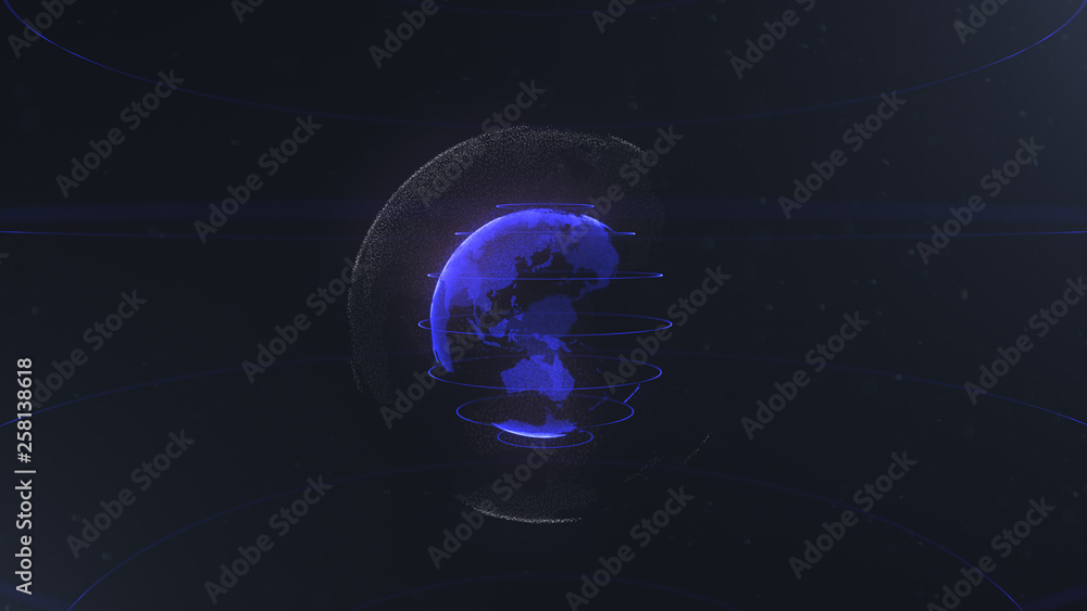 Poster abstract sphere. connected navy blue dots with lines. globalization interface. planet is situated on