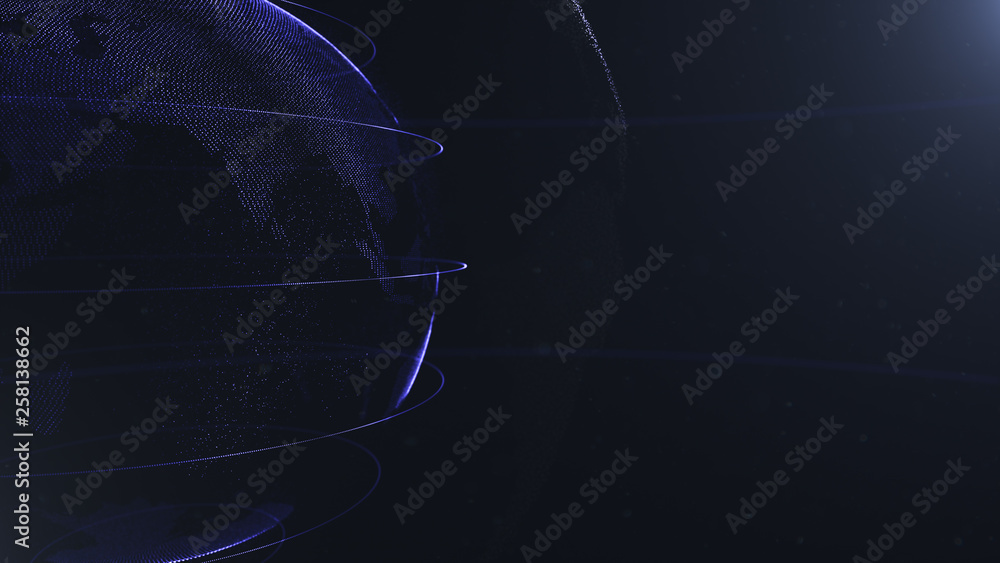 Poster abstract sphere. crop photo. connected navy blue dots with lines. globalization interface. planet is