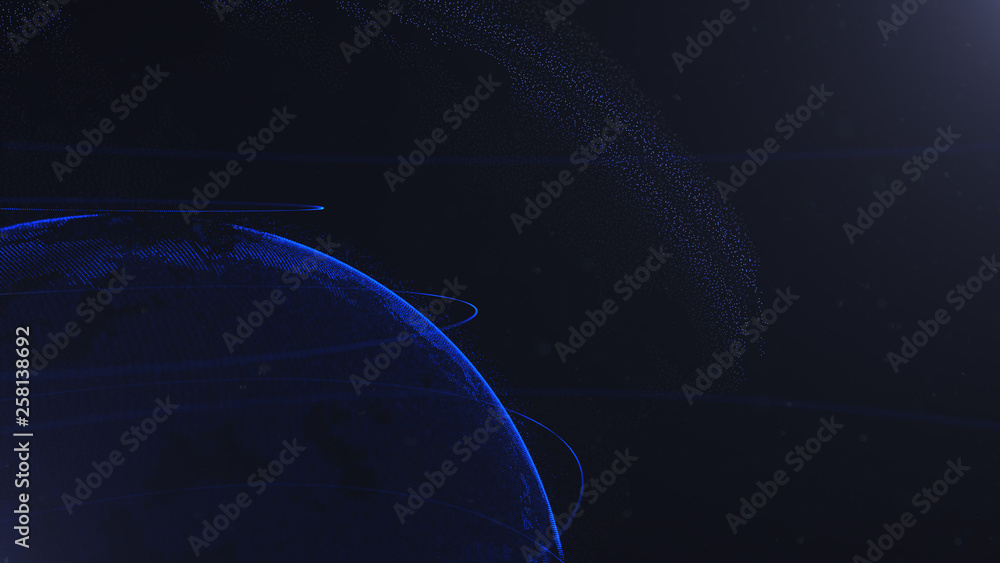 Poster abstract sphere. crop photo. connected navy blue dots with lines. globalization interface. planet is