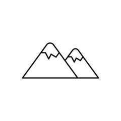 Two mountain peaks with snow line art vector icon