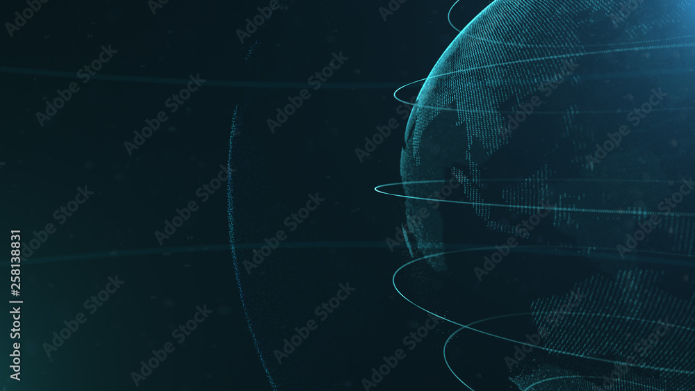 Poster abstract sphere. crop photo. connected azure blue dots with lines. globalization interface. planet i