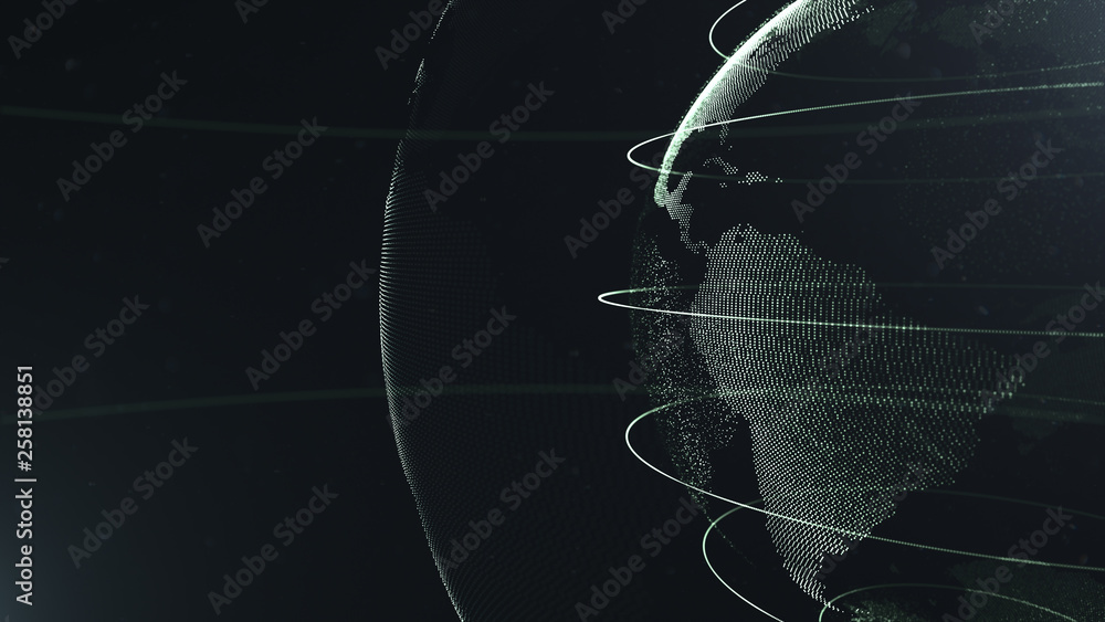 Poster abstract sphere. crop photo. connected white dots with lines. globalization interface. planet is sit