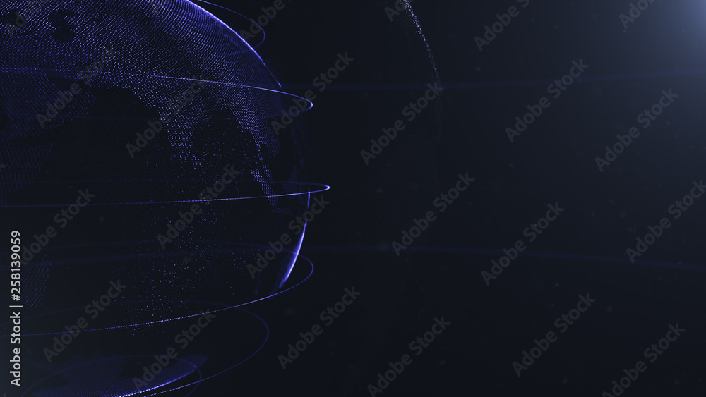 Poster abstract sphere. crop photo. connected navy blue dots with lines. globalization interface. planet is