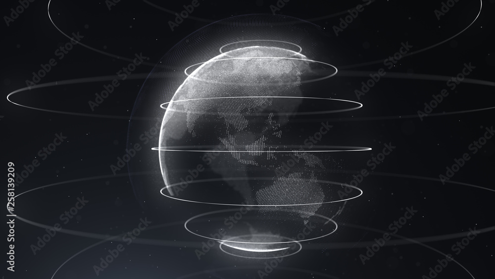 Poster white abstract sphere. connected white dots with lines. globalization interface. planet is situated 