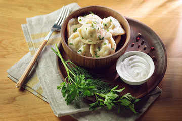 Steamed dumplings with fresh herbs