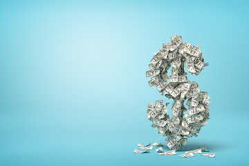 3d rendering of big dollar sign made of banknotes on blue background