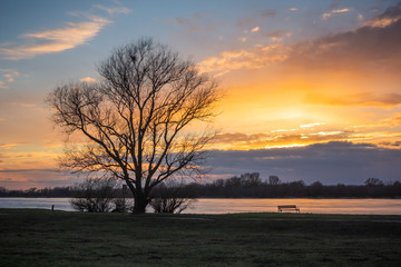 Obraz na płótnie Canvas Sunset over the Vistula river in Grudziadz, Kujawsko-Pomorskie, Poland