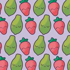 pattern of papayas with strawberries kawaii character