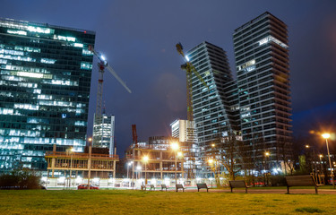 Business skyscrapers at night