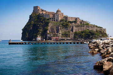 Landmark of Aragonese Castle on Ischia island, Naples Italy