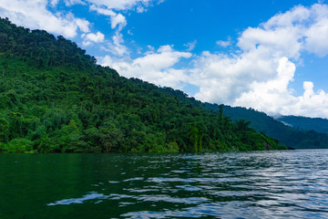 Natural landscape of mountain in cloudy blue sky day