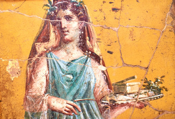 Figure of a woman painted in a Fresco in a Domus of Pompeii - 258146009