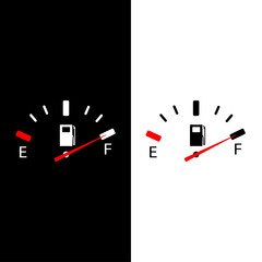 Two indicators of fuel on black and white backgrounds full gauge.