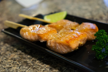 Grilled bottom part of Salmon with salt.