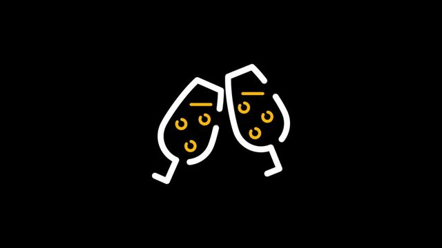Wine glasses icon animation with black background.