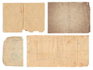 Set of various Old paper with scratches and stains texture isolated