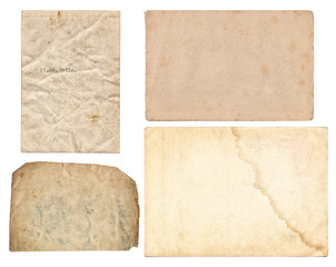 Set of various Old paper with scratches and stains texture isolated