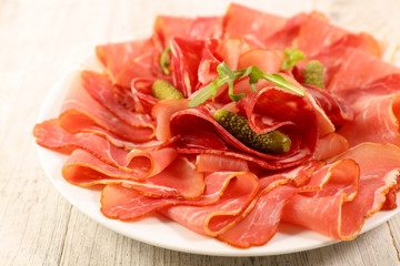 salami, prosciutto ham and gherkin
