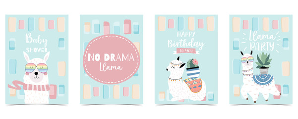pastel baby shower invitation card with llama and cactus © piixypeach