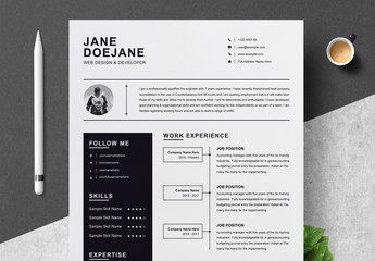 Resume and Cover Letter Layout with Dark Sidebar