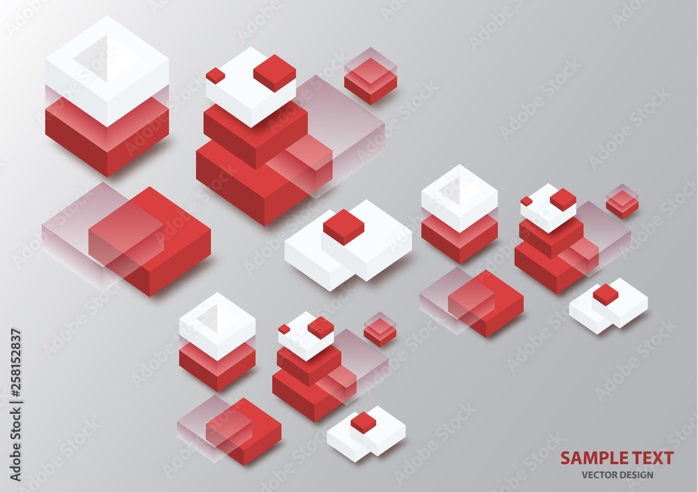 Poster blockchain concept banner. isometric blocks, cubes connect with each other and form cryptochains. ve