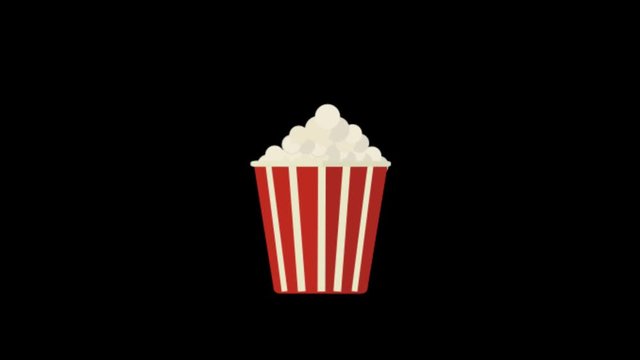 Pop Corn icon animation with black background. Icon design. Video Animation. 4K.